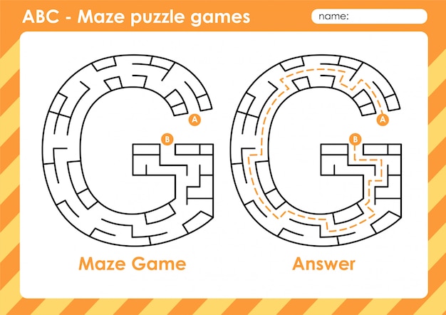 Jeux De Puzzle De Labyrinthe Alphabet A A Z Jeu De Jeu Amusant Pour Les Enfants Lettre G Vecteur Premium