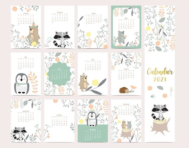 Joli Calendrier Des Bois 21 Avec Ours Moufette Pingouin Feuilles Pour Enfants Enfant Bebe Vecteur Premium Joli Calendrier Des Bois 21 Avec Ours Moufette Pingouin Feuilles Pour Enfants Enfant Bebe Vecteur Premium