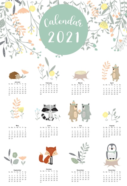 Joli Calendrier Des Bois 21 Avec Ours Moufette Pingouin Feuilles Pour Enfants Enfant Bebe Vecteur Premium Joli Calendrier Des Bois 21 Avec Ours Moufette Pingouin Feuilles Pour Enfants Enfant Bebe Vecteur Premium