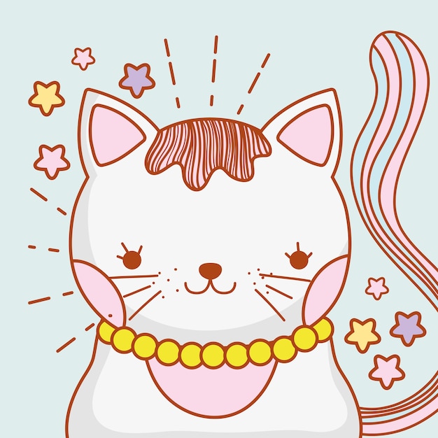 Joli Chat Animal Avec Cheveux Et Collier Vecteur Premium