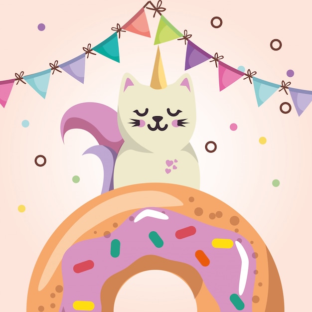 Joli Chat Avec Une Carte D Anniversaire De Kawaii Vecteur Gratuite