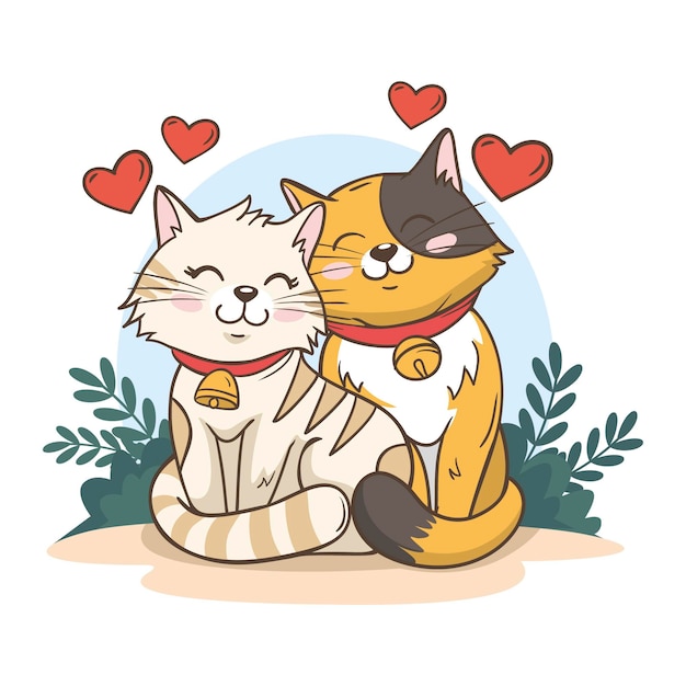 Joli Couple D Animaux De La Saint Valentin Avec Des Chats Vecteur Gratuite