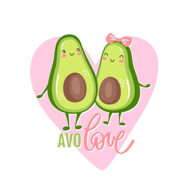 Joli Couple D Avocat Amoureux Deux Moities Etreignant Coeur Et Lettrage Citation Avolove Carte De Voeux Drole Dessin Anime Illustration De Kawaii Isolee Sur Blanc Vecteur Premium