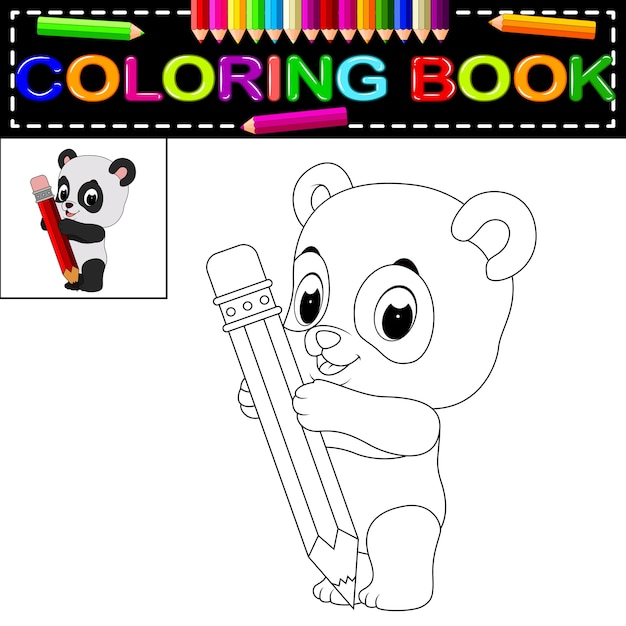 Joli Livre De Coloriage Panda Heureux Vecteur Premium