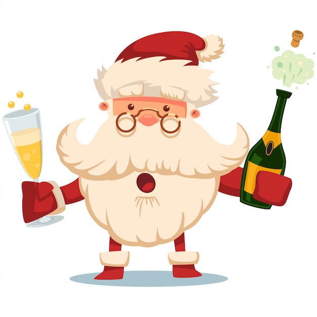 Dessin Qu'est Ce Qui Te Prend Pere Noel Joli Père Noël Avec Personnage De Dessin Animé De Bouteille Et Verre De