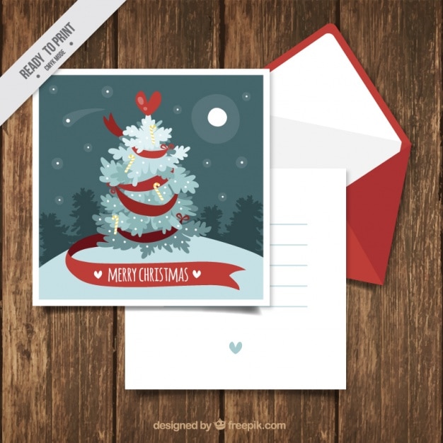 Jolie Carte D'arbre De Noël Et L'enveloppe | Vecteur Gratuite