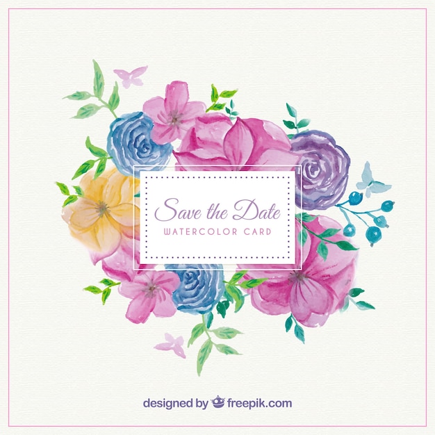 Jolie Carte D Invitation De Mariage Avec Des Fleurs Colorees Vecteur Gratuite