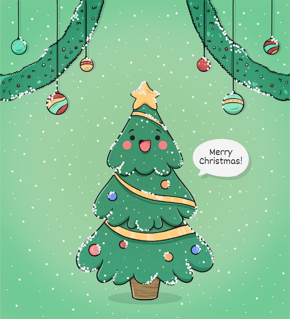 Jolie Carte De Voeux Joyeux Noel Avec Arbre Vecteur Gratuite