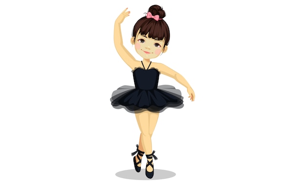 Jolie petite ballerine en robe de tutu noir Vecteur Premium