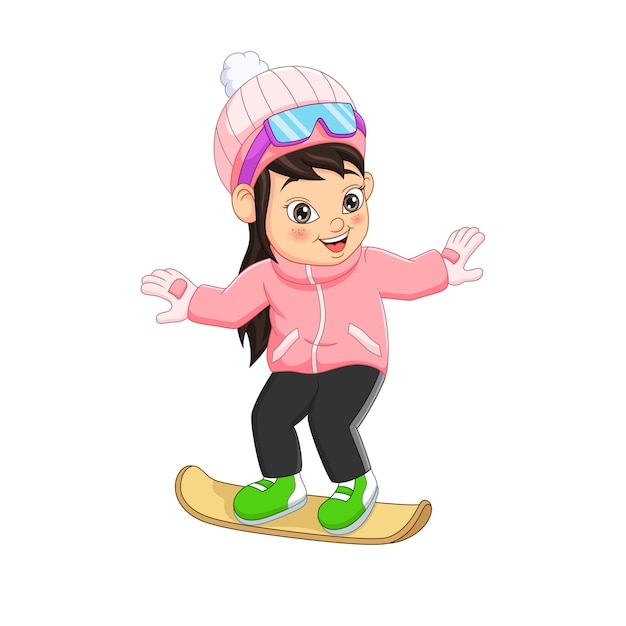 Jolie Petite Fille En V Tements D Hiver Jouant Un Snowboard Vecteur