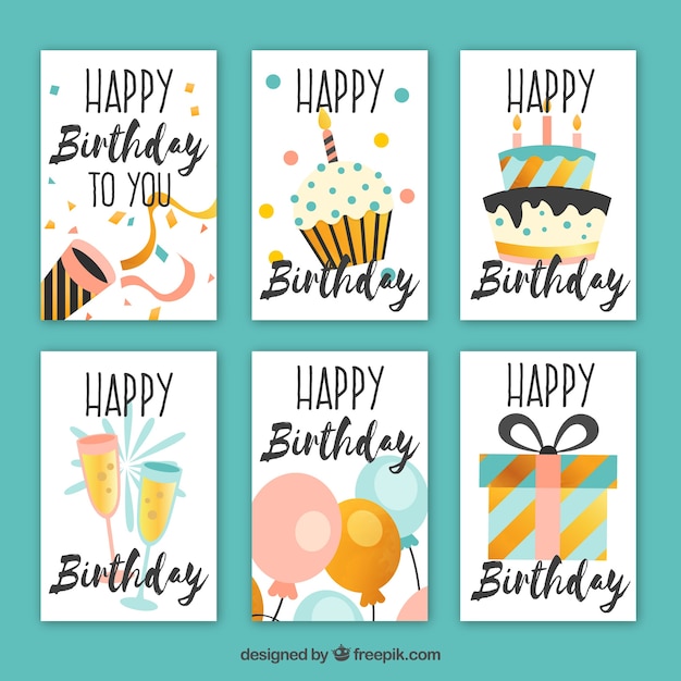 Jolies Cartes D Anniversaire En Style Vintage Vecteur Gratuite