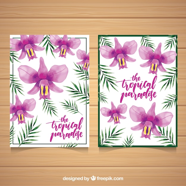 Jolies Cartes De Fleurs D Aquarelle Tropicales Vecteur Gratuite