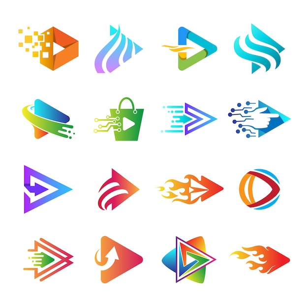 Jouer à la collection de logo de l'application, jeu de logo du bouton de lecture Vecteur Premium