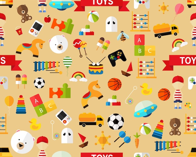 Jouets de modèle de texture transparente plat vector. Vecteur Premium