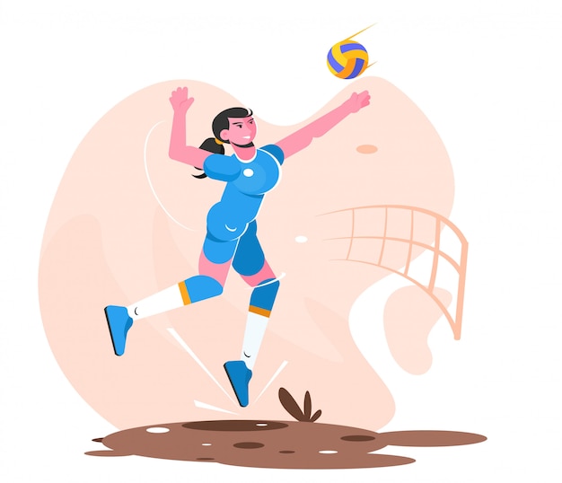 Joueur De Femme Volley Ball Smash Illustration Plate Vecteur Premium