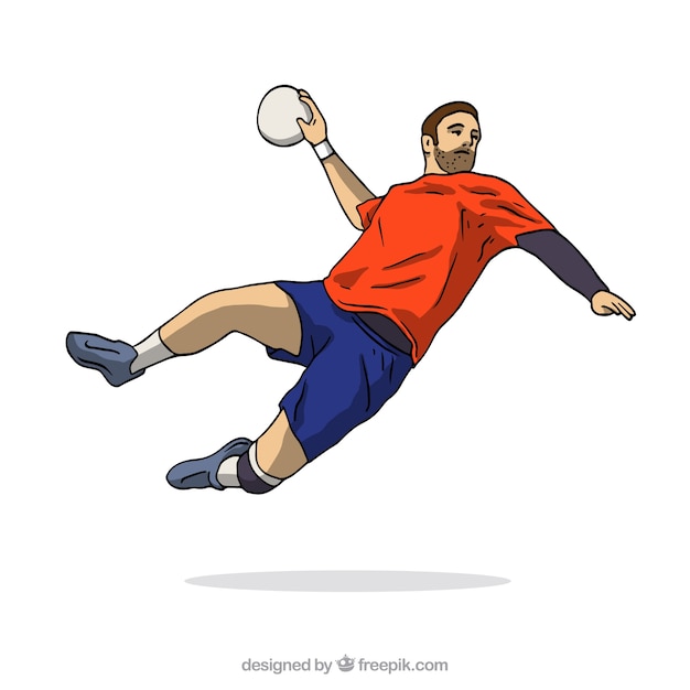 Joueur De Handball  Dans Un Style Dessin   La Main 