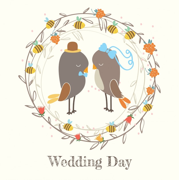 Jour De Mariage Des Oiseaux Vecteur Gratuite