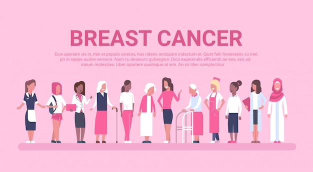 Journée du cancer du sein, groupe diversifié de sensibilisation et de prévention de la maladie chez les femmes Vecteur Premium