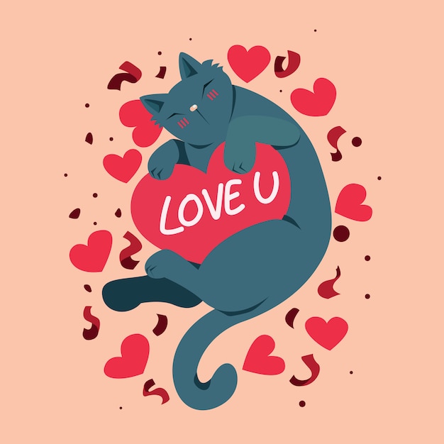 Joyeuse Saint Valentin Avec Chat Mignon Et T Aime Vecteur Premium