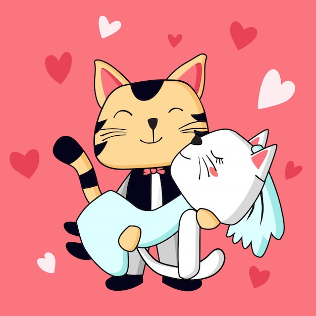 Joyeuse Saint Valentin Avec Mariage De Chats Vecteur Premium