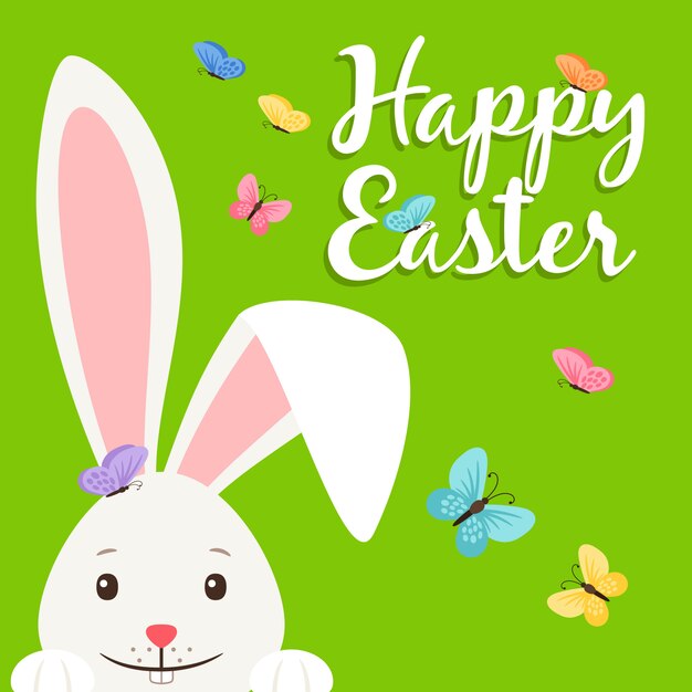 Joyeuses pâques avec lapin et fleurs vector illustration Vecteur Premium