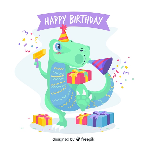 Joyeux Anniversaire Avec Un Dinosaure Et Des Cadeaux Vecteur Premium