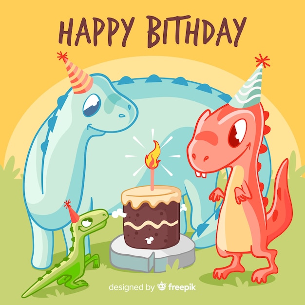 Joyeux Anniversaire Avec Des Dinosaures Et Un Gateau Vecteur Gratuite