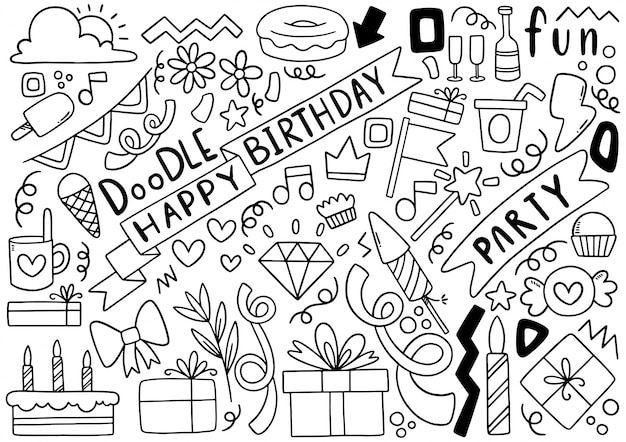 Joyeux Anniversaire Doodle Fete Dessine A La Main Vecteur Premium