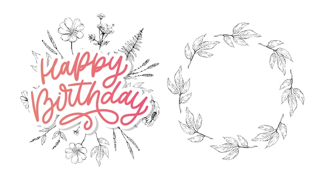 Joyeux Anniversaire Lettrage Slogan De Calligraphie Fleurs Texte Illustration Vecteur Premium Joyeux Anniversaire Lettrage Slogan De Calligraphie Fleurs Texte Illustration Vecteur Premium