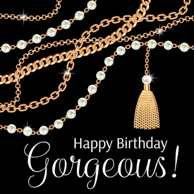 Joyeux Anniversaire Ma Jolie Carte De Voeux Design Avec Collier En Metal Dore Poires Et Chaines Vecteur Premium