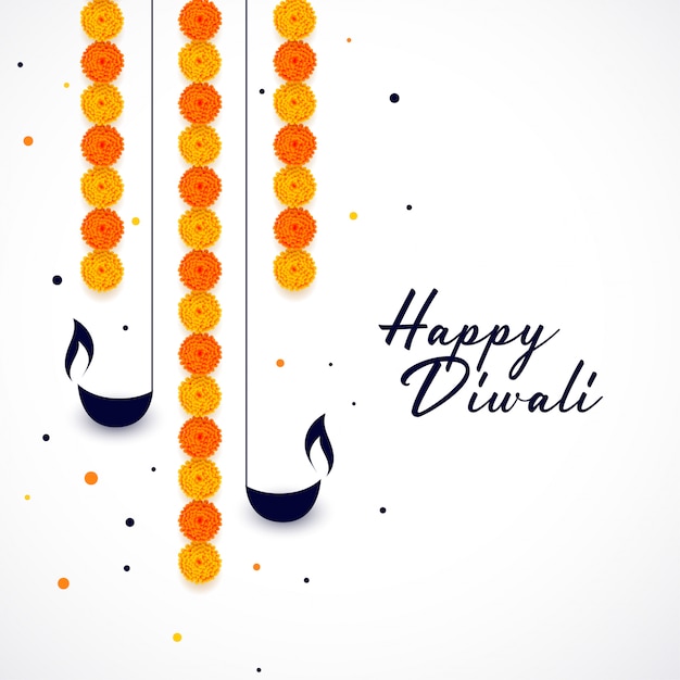 Joyeux diwali diya et fond de décoration de fleurs Vecteur gratuit