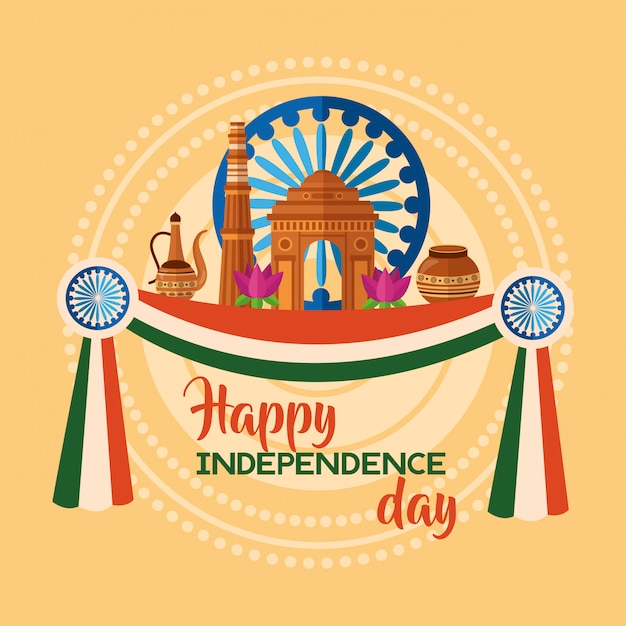 Joyeux jour de l'indépendance en inde dans un style plat Vecteur gratuit
