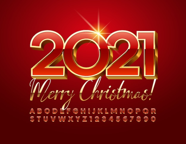 Joyeux Noël 2021 Avec La Police 3d Rouge Et Or. Lettres Et Chiffres De