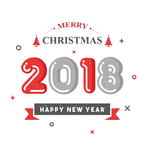 Joyeux Noël Et Bonne Année Fond Avec Le Texte De 2018 | Vecteur Premium