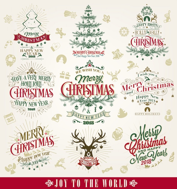 Joyeux Noël Et Bonne Année Vintage Vector Set Fond Avec La Typographie