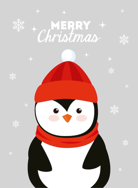 Joyeux Noël Carte Avec Pingouin | Vecteur Gratuite