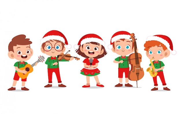 Joyeux Noël Des Enfants Chantent Musical | Vecteur Premium