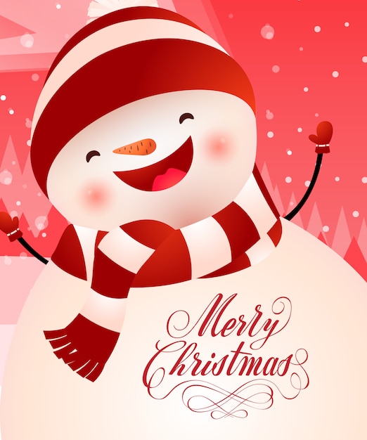 Joyeux Noël Avec Joyeux Bonhomme De Neige | Vecteur Gratuite