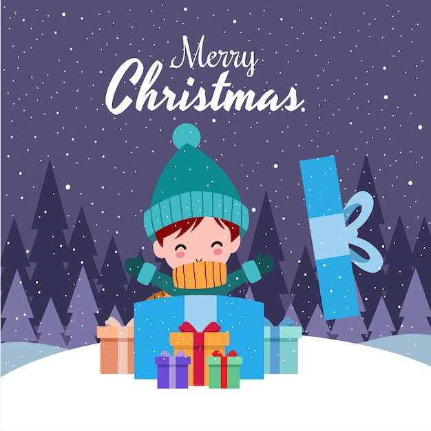 Joyeux Noël Avec Un Mignon Garçon Kawaii Dessiné à La Main