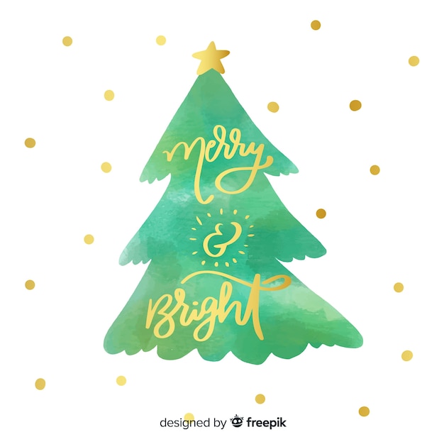 Joyeux noël avec sapin de noël Vecteur gratuit