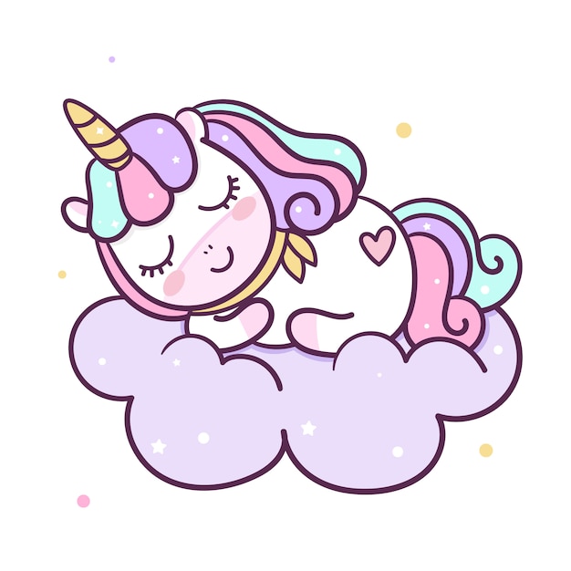 Kawaii Licorne  Dormir Sur Pourrait Vecteur Premium