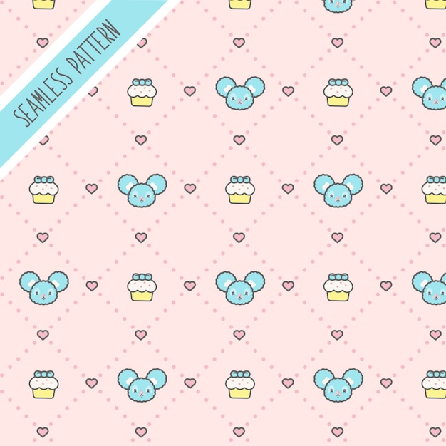 Kawaii Mignon Petite Souris Et Cup Modele Sans Couture De Gateau Vecteur Premium Kawaii Mignon Petite Souris Et Cup Modele Sans Couture De Gateau Vecteur Premium