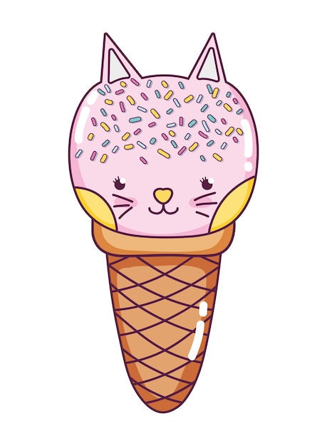 Kawaii Savoureux Chat Glace Vecteur Premium