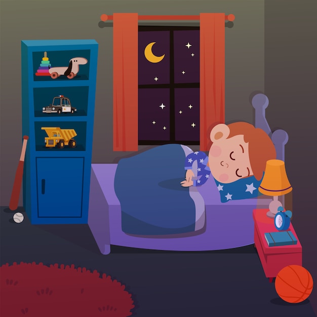 Kid dormir dans la chambre vector illustration Vecteur Premium