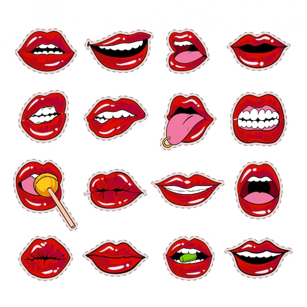 Kiss Mouth Lips Sticker Collection Design | Vecteur Premium