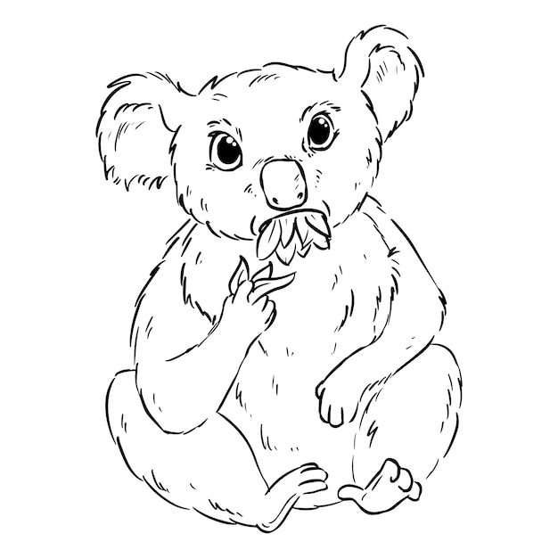 Koala Manger Doodle De Dessin Anime D Eucalyptus Mignon Koala Animag A Macher Laisse Dessin Comique A Colorier Dans Le Style De Contour Noir Vecteur Premium