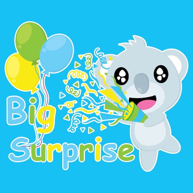 Le Koala Mignon Apporte Des Dessins Animes Vectoriels De Confettis Carte Postale D Anniversaire Papier Peint Et Carte De Voeux Design De T Shirt Pour Enfants Vecteur Premium