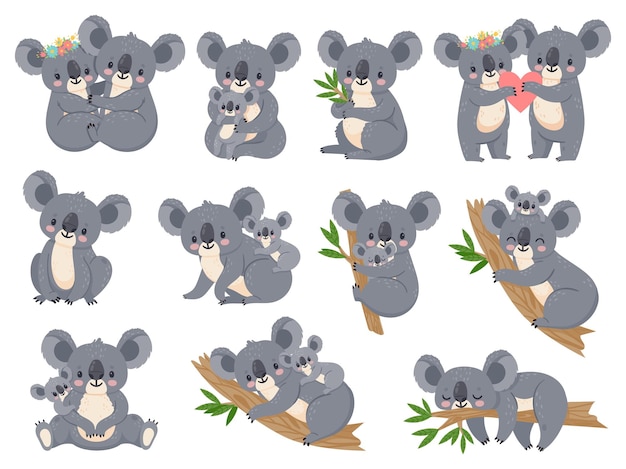 Koala Mignon Et Bebe Dessin Anime De Petits Koalas Avec Des Mamans Calin De Couple D