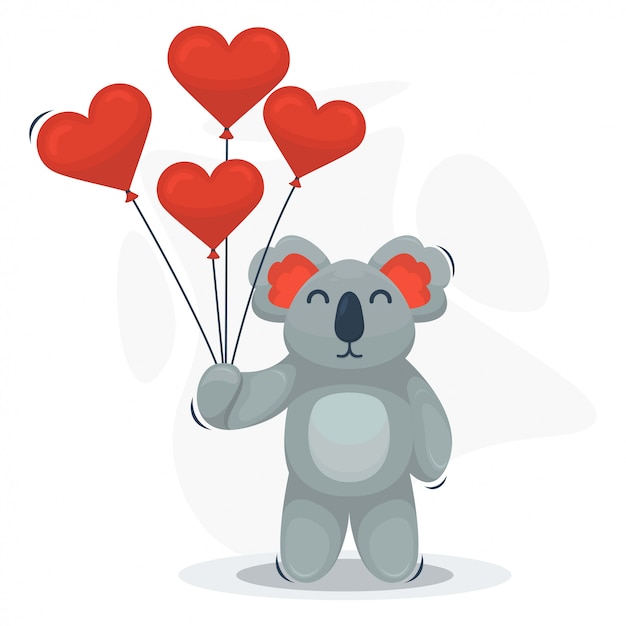 Koala Mignon Avec Dessin Anime Ballon Amour Vecteur Premium