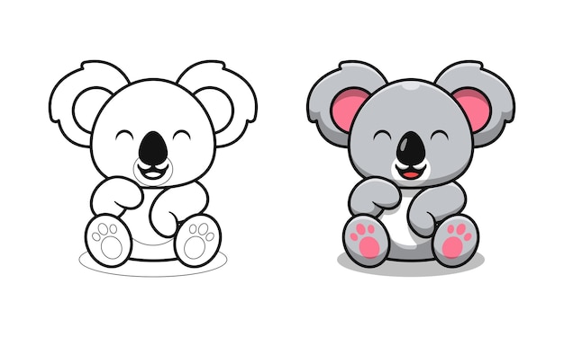 Le Koala Mignon Est Assis Des Pages De Coloriage De Dessin Anime Pour Les Enfants Vecteur Premium